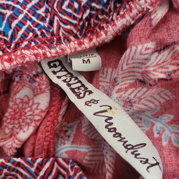 Gypsies & Moondust Pants M Womens Pull On Straight Leg Mid Rise Red Floral Print - Picture 12 of 13